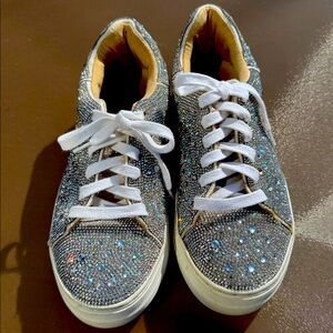 Betsey Johnson Silver gold multi Glitter Sneakers size 8 sparkle prom Hoco Sidny